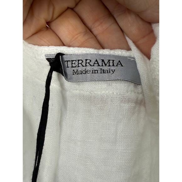 Terra Mia Italian Linen Top Women One Size White Lace 100% Linen Cottage Beachy - Picture 5 of 8